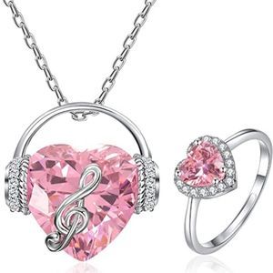 Necklaces for Women Birthstone Crystal Music Note Necklace Heart Ring CZ Jewelry